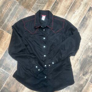 Women's Levi's Long Sleeved Western Shirt - Medium With Red Contrast Stitching
